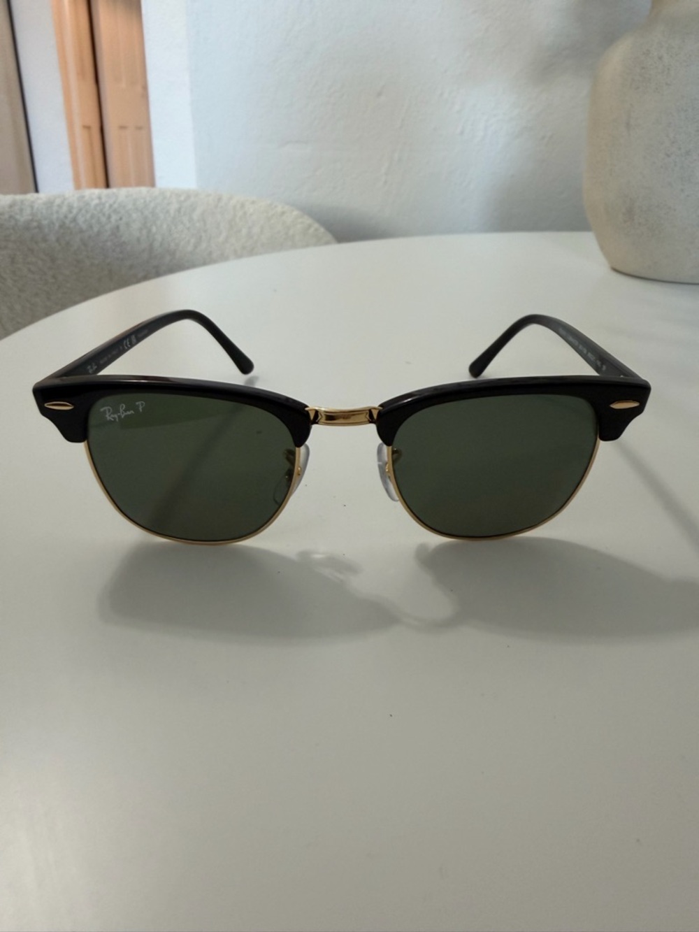 Ray-Ban Clubmaster Sunglasses in Black and Gold with Green Lenses